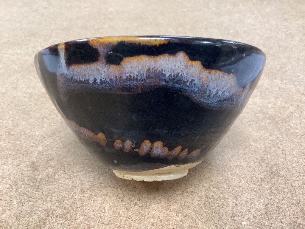 A Chinese blackware splashed bowl 11cm diam